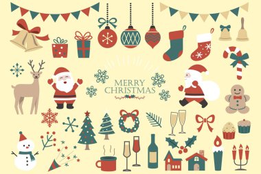 Yılbaşı unsurları kümesi vektör illüstrasyonu düzenlenebilir