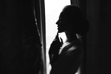 Genç ve güzel bir kadın düğüne hazırlanıyor. Gelinin özel sabahı..                             