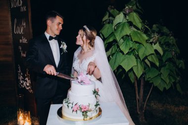 Mutlu gelin ve damat lezzetli düğün pastalarıyla  