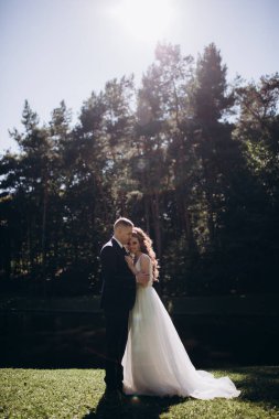 Parktaki güzel genç bir çiftin portresi..                        