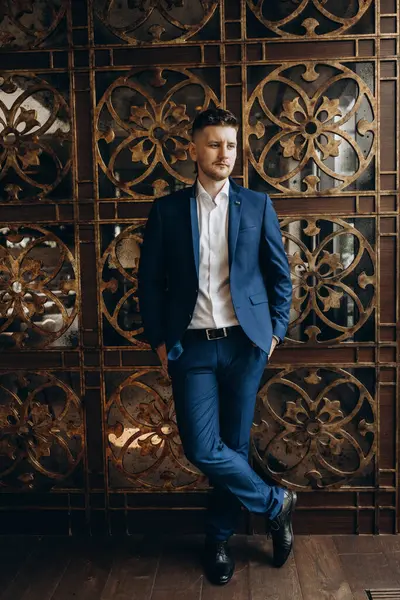 Klasik takım elbiseli genç ve zarif iş adamı. 