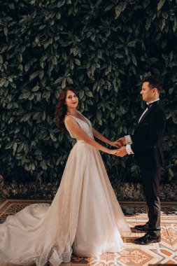 Parkta poz veren genç bir çiftin portresi..               