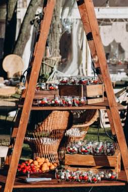 Güzel düğün süslemeleri ve açık hava partisinde atıştırmalıklar