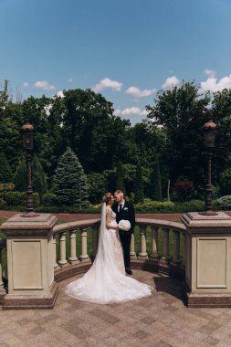 Gelin ve damat düğün gününde doğada