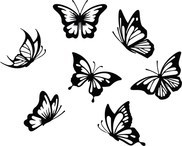 Pastaya üstlük. Soyut modern kusursuz kral kelebeği deseni dekorasyon tasarımı için beyaz arka planda şekillenir. Yakın plan tasarım elementi siyah kelebek. Yan görünüm vektör simgesi