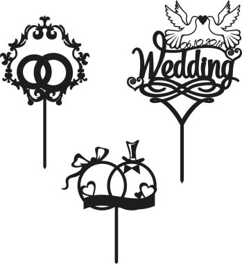 Düğün pastası süsü. Yeni evlilerin silueti olan Topper.