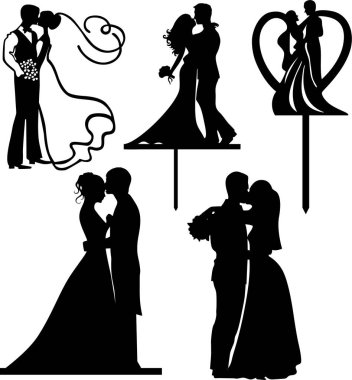 Düğün pastası süsü. Yeni evlilerin silueti olan Topper.