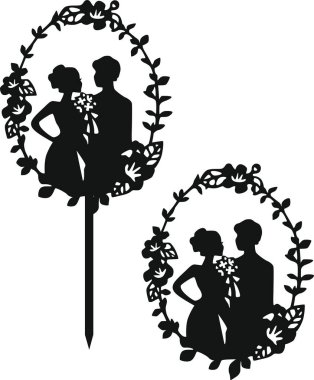 Düğün pastası süsü. Yeni evlilerin silueti olan Topper.