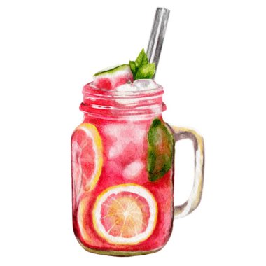 Sulu bir pipetle cam kavanozda limonata.