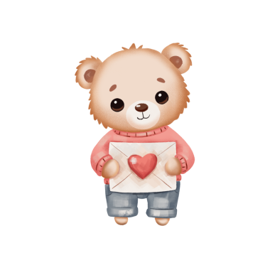   Pençelerinde bir zarf ve bir kalp olan ayı, Sevgililer Günü için bir çizim