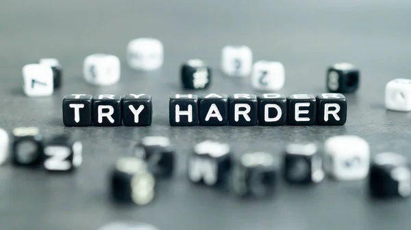 Try Harder Motivation Inspiration Quote Black Letter Block Beads Efforts — Stock Photo, Image