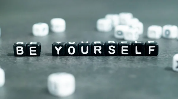 Yourself Slogan Black Bead Letters Motivation Inspiration Self Confidence Concept — Stock Photo, Image
