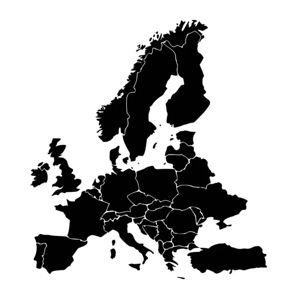 Silhouette Vettoriale Dell Europa Continentale Sfondo Bianco — Vettoriale Stock