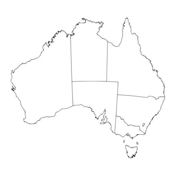 Vektorová Silueta Kontinentální Geografie Australské Bílém Pozadí — Stockový vektor