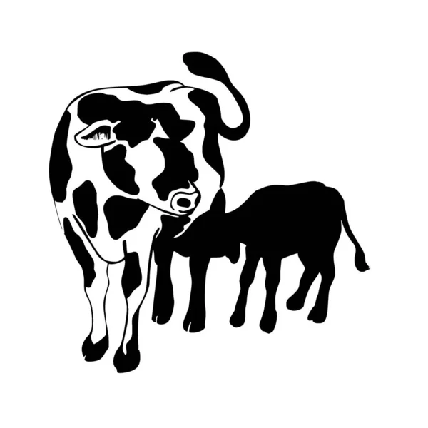 Sílhueta Vetorial Vaca Sobre Fundo Branco —  Vetores de Stock