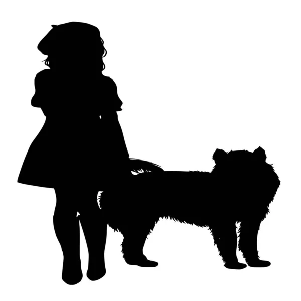 Vektorsilhouette Des Spaziergangs Mit Hund Auf Weißem Hintergrund — Stockvektor