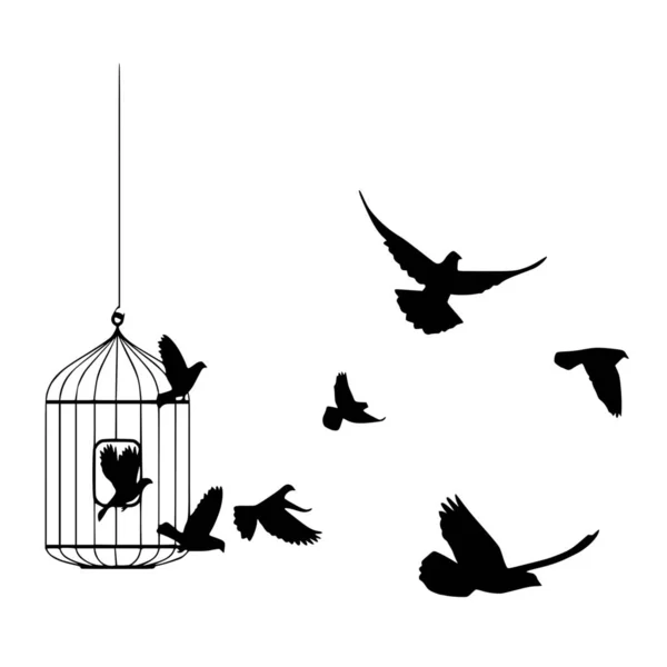 Διάνυσμα Σιλουέτα Της Ελευθερίας Των Πτηνών Λευκό Φόντο Διανυσματικά Γραφικά