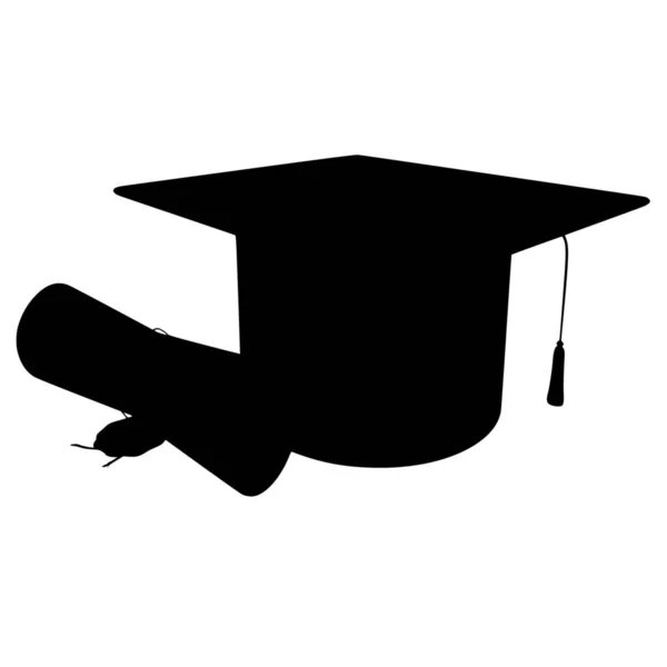 Silueta Vectorial Del Sombrero Diploma Sobre Fondo Blanco — Vector de stock