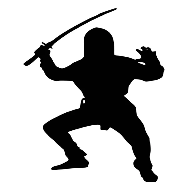 Vector Σιλουέτα Του Ninja Λευκό Φόντο — Διανυσματικό Αρχείο