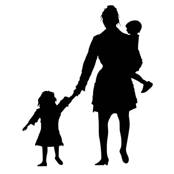 Silhouette Vectorielle Famille Sur Fond Blanc — Image vectorielle