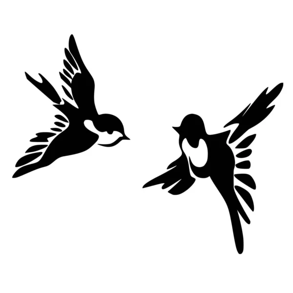 Vektor Silhouette Von Vögeln Auf Weißem Hintergrund — Stockvektor
