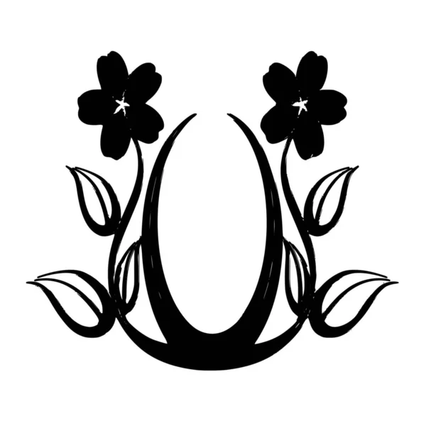 Vektorsilhouette Mit Floralem Ornament Auf Weißem Hintergrund — Stockvektor
