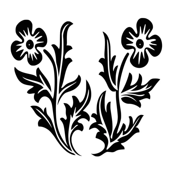 Sílhueta Vetorial Ornamento Floral Sobre Fundo Branco — Vetor de Stock