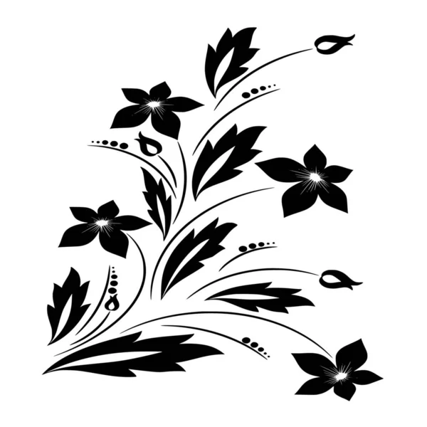 Sílhueta Vetorial Ornamento Floral Sobre Fundo Branco — Vetor de Stock