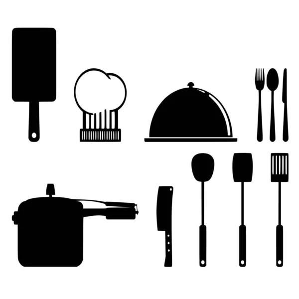 Vektorsilhouette Von Küchengeräten Auf Weißem Hintergrund — Stockvektor