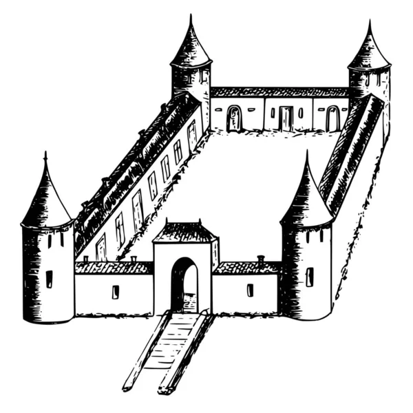 Vektor Silhouette Der Burg Auf Weißem Hintergrund — Stockvektor