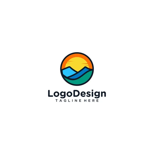 Ilusão Nascer Sol Com Vetor Design Logotipo Montanha —  Vetores de Stock