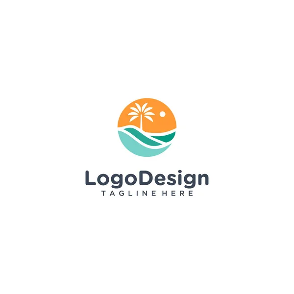Ilustração Praia Sunset Logo Design Vector —  Vetores de Stock