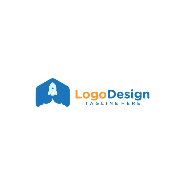 Espaço Casa Foguete Logotipo Design Vetor Ilustração —  Vetores de Stock