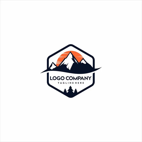 Montanha Retro Com Lua Modelo Design Logotipo Sol —  Vetores de Stock