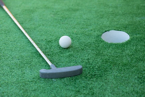 Mini Golf Equipment Golf Club Ball Hole Green Ground Photos De Stock Libres De Droits