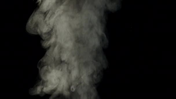 Hintergrund Zeitlupe Video Von Rauch Aus Kochendem Wasser Vor Schwarzem — Stockvideo