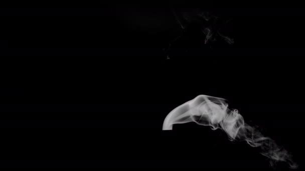 煙突から黒い背景に白い煙 煙が右に忍び寄る 美しいスローモーションビデオ 高品質4K映像 — ストック動画