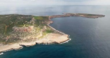 Aerial view sea coastline rocks in Cyprus. Beautiful landscape of nature with a canyon on the coast of the Mediterranean Sea. High quality 4k footage