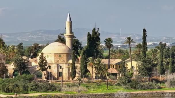 Aerial Viewhala Sultan Tekke Larnaca Main Muslim Temple Cyprus Beautiful — Stockvideo