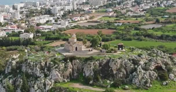 Aerial View Church Mountain Cyprus Beautiful Landscape Religious Building Cityscape — 图库视频影像