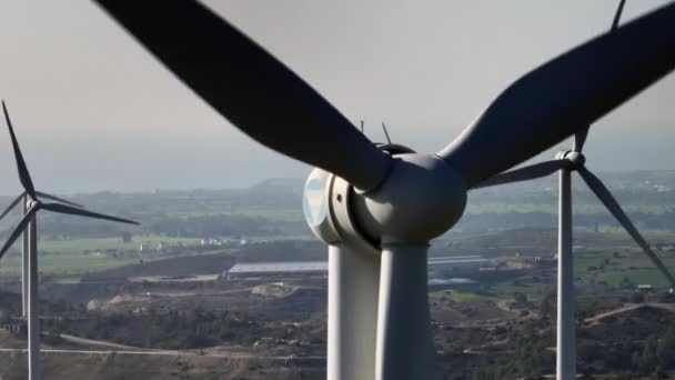 Aerial View Close Spinning Wind Turbine Production Ecological Energy Wind — Stok video