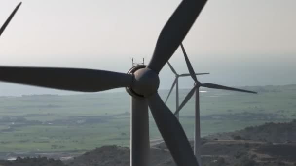Aerial View Close Spinning Windmill Wind Power Station Eco Source — Stock Video