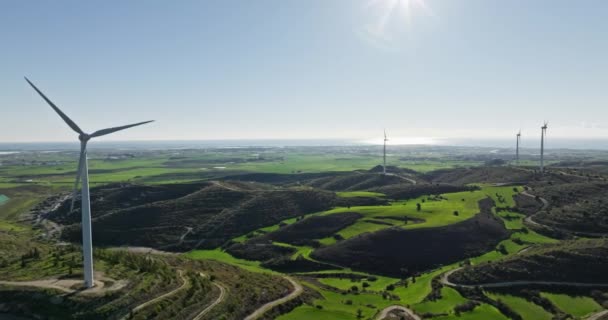 Aerial View Renewable Wind Energy Wind Farm Beautiful Landscape Nature — Stockvideo