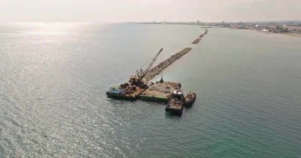 Aerial View Urban Industrial Landscape Crane Barge Sea Work Sea — Stock video
