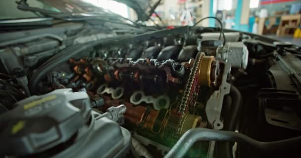 Réparation Moteur Voiture Une Station Service Cylindres Pistons Moteur Ouvert — Video