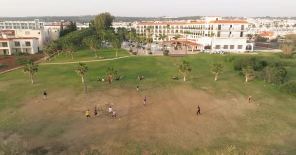 Αεροφωτογραφία Παιδιά Που Παίζουν Ποδόσφαιρο Στο Πάρκο Ευτυχισμένη Παιδική Ηλικία — Αρχείο Βίντεο