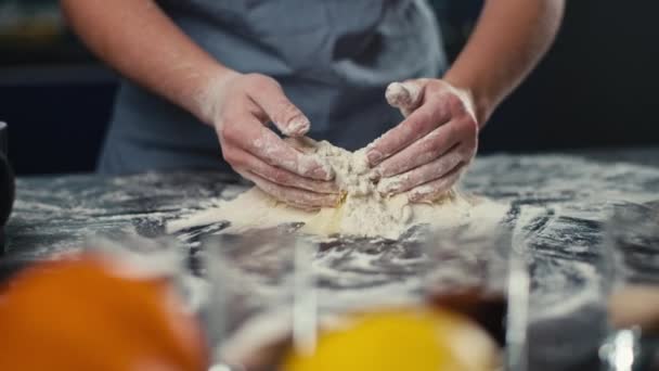 Female Hands Knead Dough Baking Bread Professional Baker Prepares Cakes — Stock Video