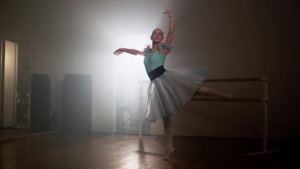 Une Délicate Ballerine Danse Ballet Dans Salle Beaux Mouvements Chorégraphiques — Video