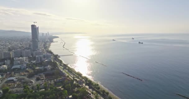 Vista Aerea Del Paesaggio Della Città Limassol Cipro Grattacieli Sulle — Video Stock