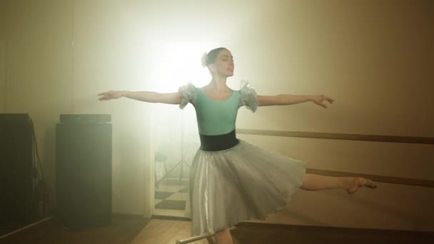 Ballet Choreografie Een Sierlijke Ballerina Danst Een Voorstelling Een Mooi — Stockvideo